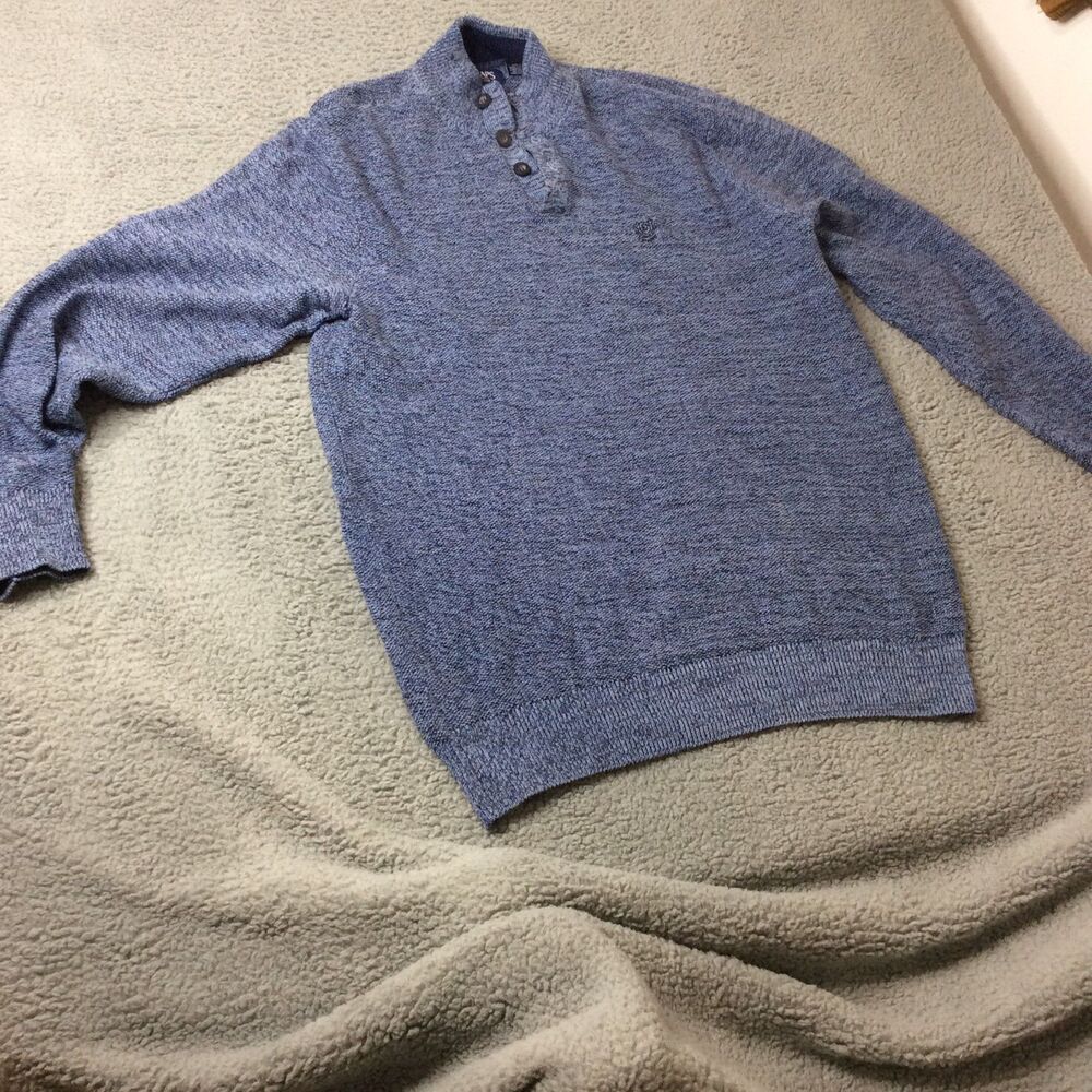 Chaps Sweater Men's LT/CL Blue Button Suede Elbow Patch
